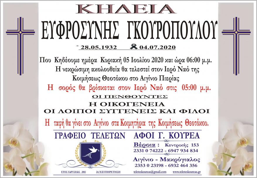 Κηδεία Ευφροσύνης Γκουροπούλου