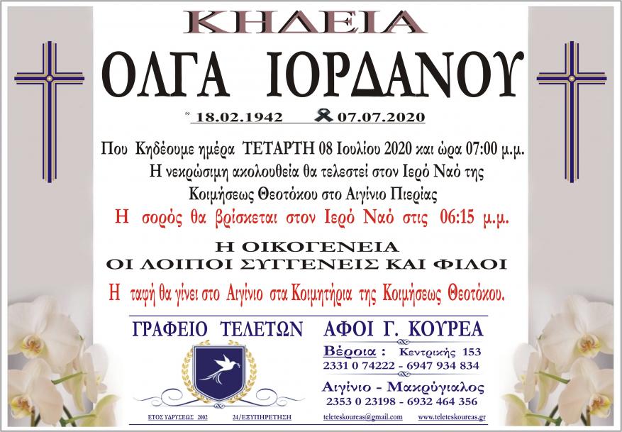 Κηδεία Όλγας Ιορδάνου 